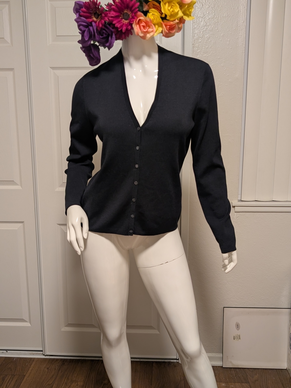 Classic Navy Blue V-Neck Button Cardigan